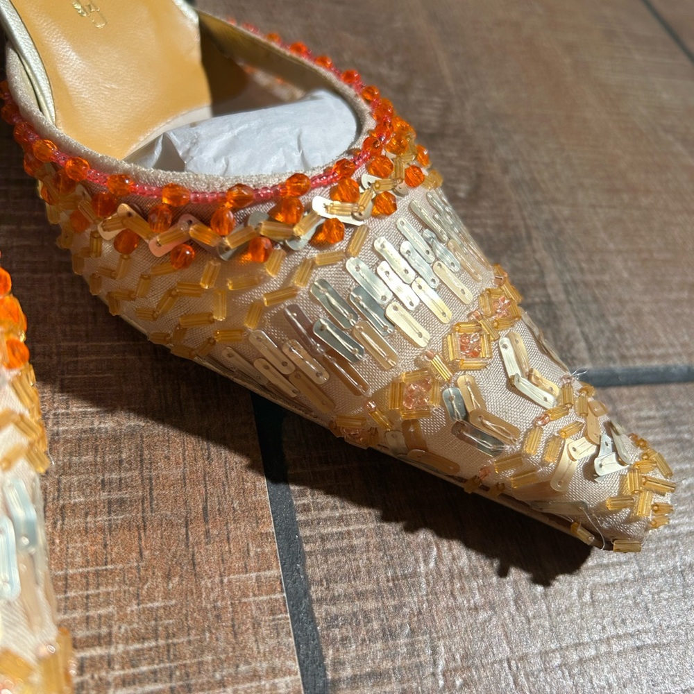 Vintage Y2K Embellished Yellow Beaded Pointed-Toe Mule Sz 7 1/2 - Picture 8 of 14